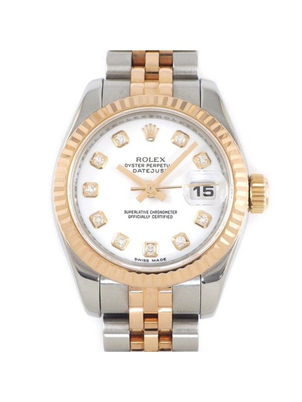 Rolex Watch Datejust Number 10 Points Diamond Index White Dial Date Everose